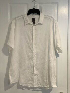 H&M Men’s White 100% Linen Coastal Neutral Resortwear Beach Wedding Shirt XL